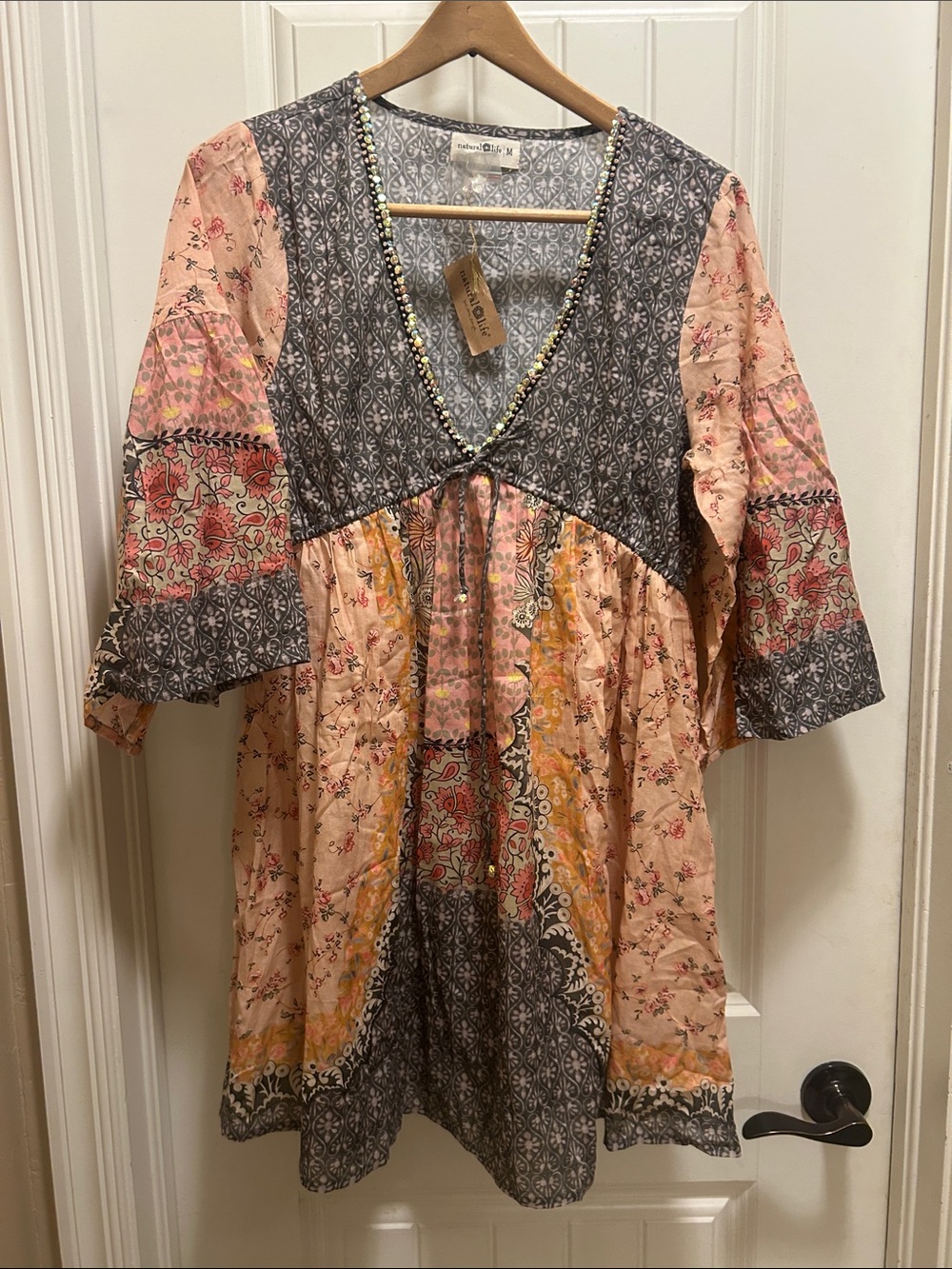 NWT Natural Life M floral peach/pink/ gray dress